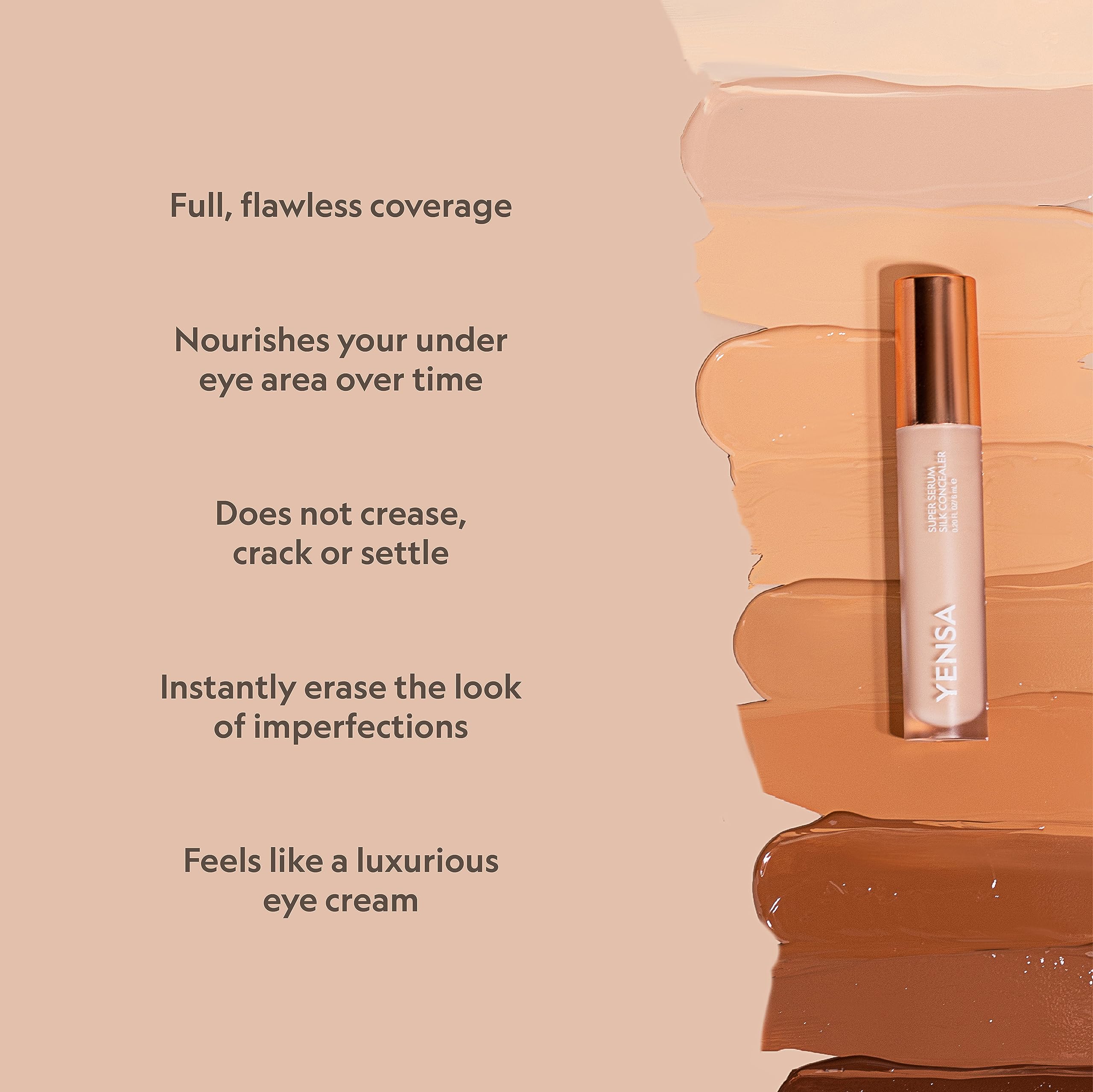 YENSA Super Serum Silk Concealer – Full Coverage Undereye Concealer & Peptide Serum with Vitamins C & E, Bakuchiol & Superfoods – Tan 2 (0.2 fl oz)