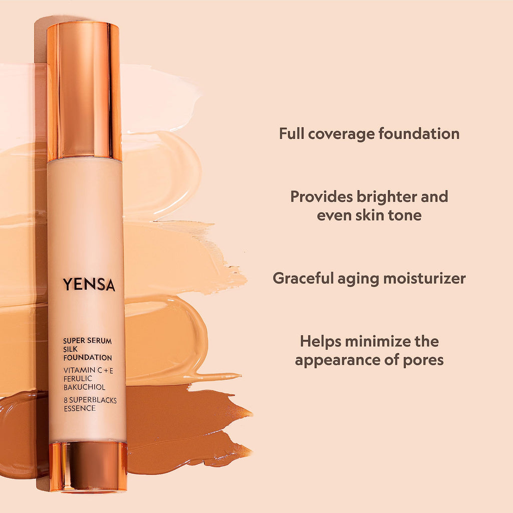 YENSA Serum Foundation Makeup - Super Silk Full Coverage with Peptides, Vitamin C & Ferulic Acid - Deep 1 (1 oz)