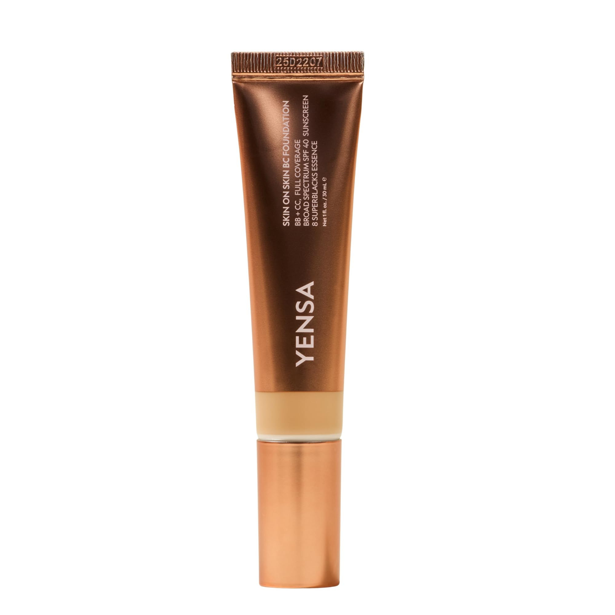 YENSA Skin on Skin BC Foundation – Buildable Full Coverage, SPF 40, Hyaluronic Acid, 8 SuperBlacks (Medium Warm)