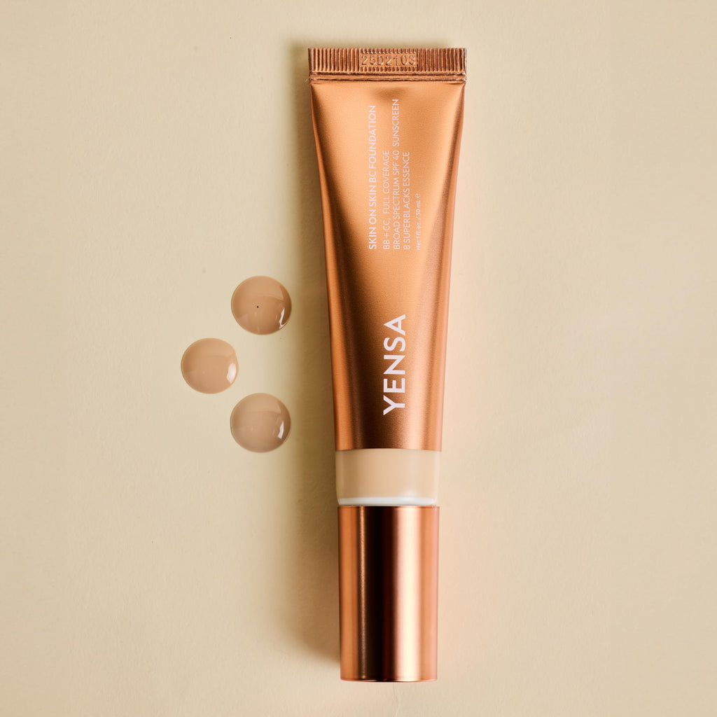 YENSA Skin on Skin BC Foundation – Buildable Full Coverage, SPF 40, Hyaluronic Acid, 8 SuperBlacks (Medium Warm)