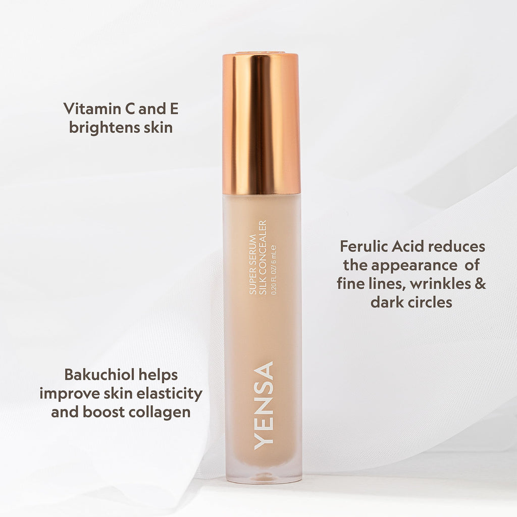 YENSA Super Serum Silk Concealer – Full Coverage Undereye + Peptide Serum (Vitamin C & E, Bakuchiol) – Tan 1