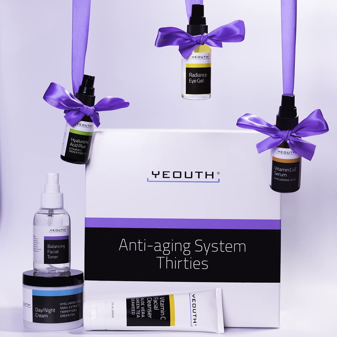 YEOUTH 6-Piece Skincare Kit: Vitamin C Cleanser, Toner, Serums, Eye Gel & Cream for Women & Men