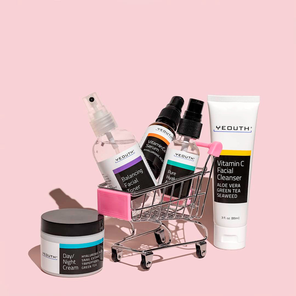 YEOUTH Skin Care Set — Hyaluronic Acid Serum, Vitamin C Serum, Cleanser, Toner & Cream | 5-Piece Gift Set