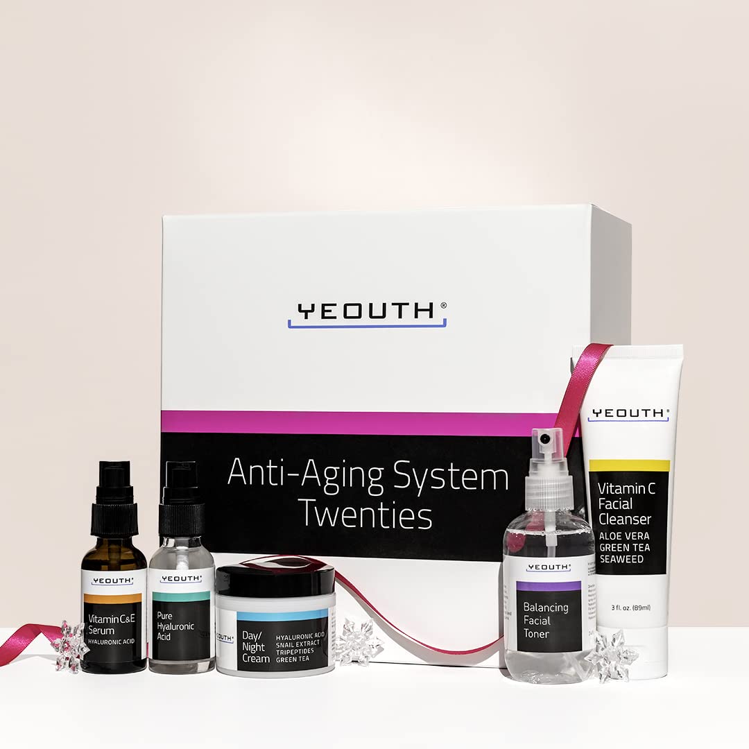 YEOUTH Skin Care Set — Hyaluronic Acid Serum, Vitamin C Serum, Cleanser, Toner & Cream | 5-Piece Gift Set