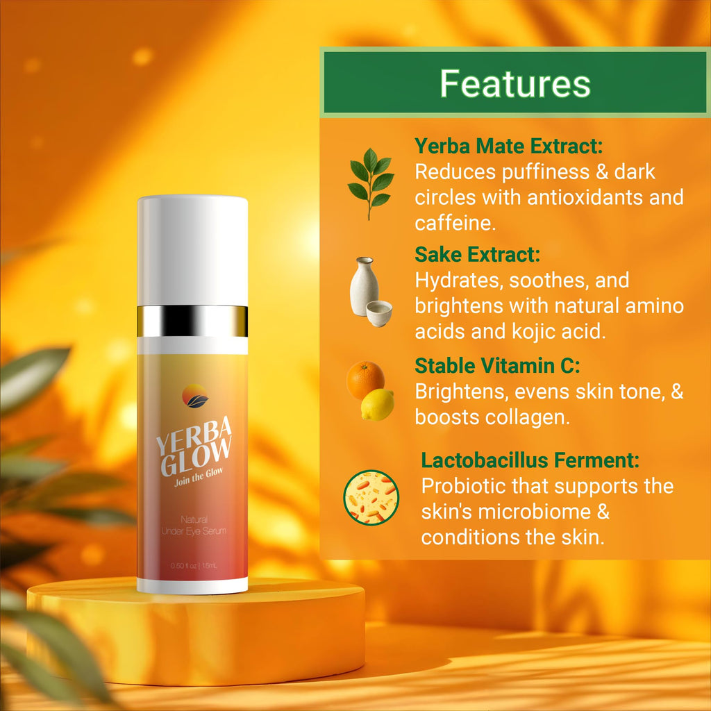 Yerba Glow Caffeine Eye Cream | Natural Under Eye Serum for Dark Circles & Puffiness