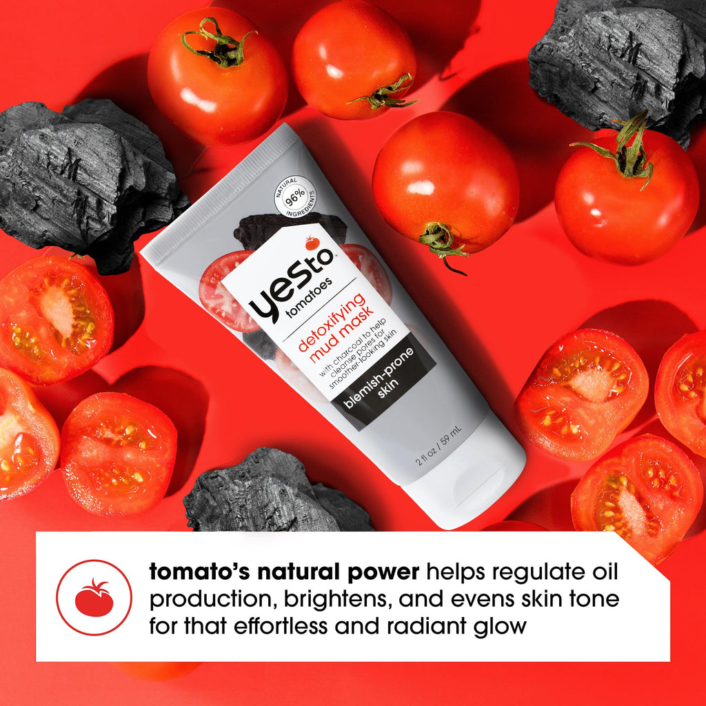 Yes To Tomatoes Detoxifying Charcoal Mud Mask for Acne-Prone Skin – 2.006 fl oz