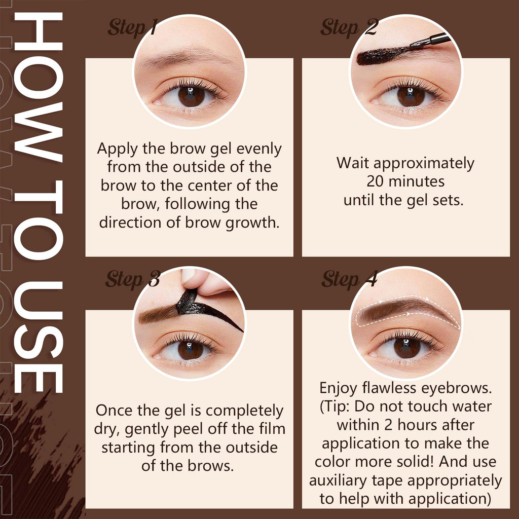 Yetary QICIY 3PCS Peel-Off Eyebrow Gel — Waterproof Tattoo Brow Tint in Brown, Light Brown & Gray Brown