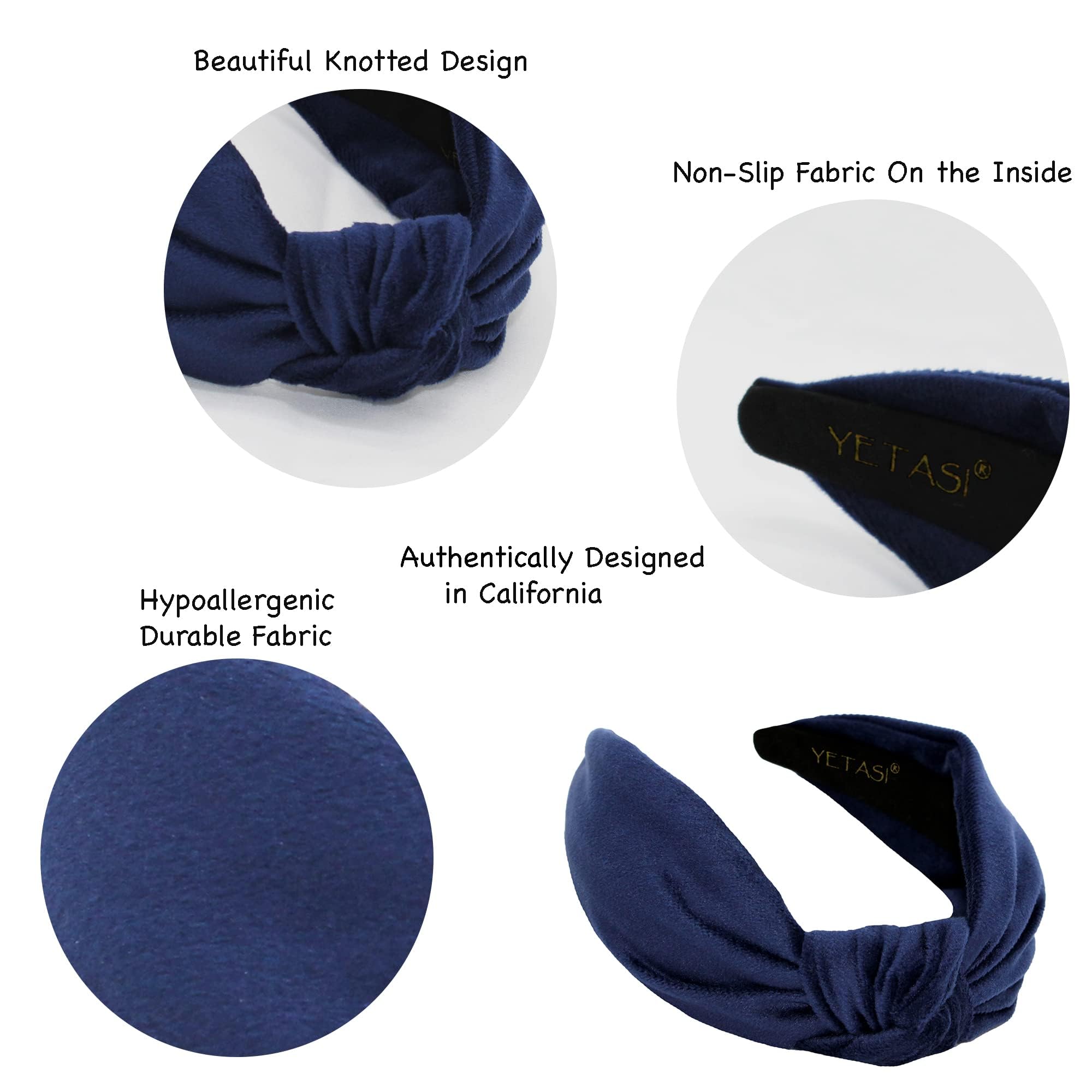 YETASI Navy Blue Velvet Knotted Headband for Women | Trendy One-Size Hair Accessory