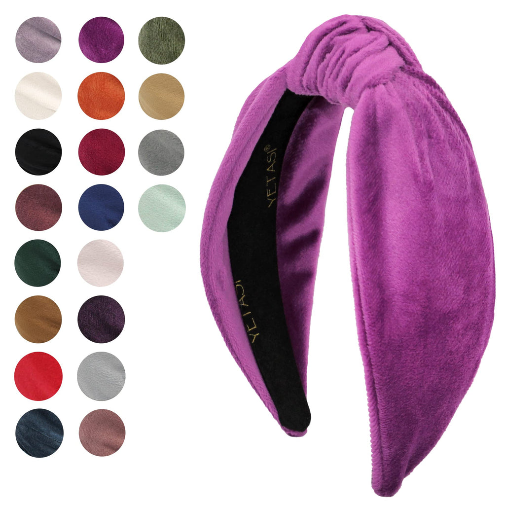 YETASI Orchid Purple Velvet Headbands for Women | Knotted Top Knot Hairband