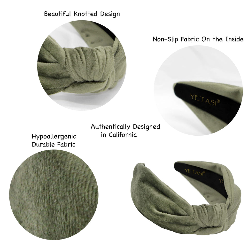 YETASI Sage Green Velvet Knotted Headband for Women | Trendy Top Knot Hair Accessory