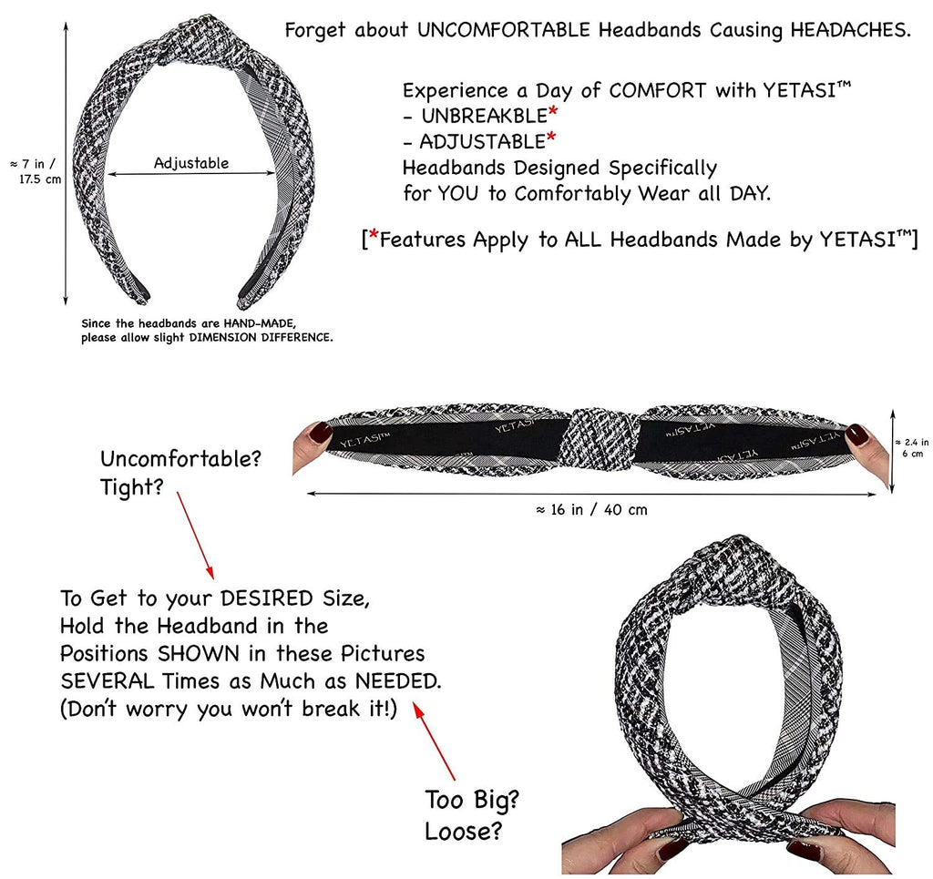 YETASI Chunky Black Velvet Knotted Headband - 2.5-Inch Non-Slip Accessory for Women