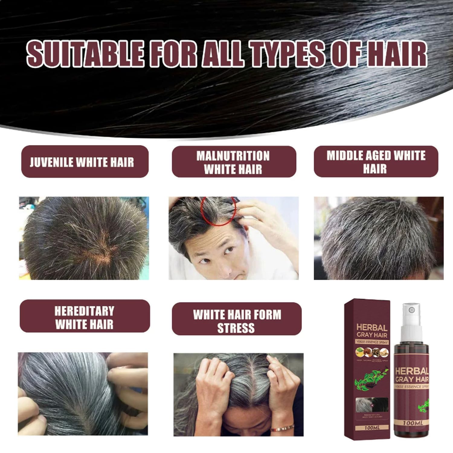 YG LianKai 2Pcs Herbal Essence Hair Spray – Gray Hair Verse Essence Spray, Gradual Natural Hair Darkening (100ml)