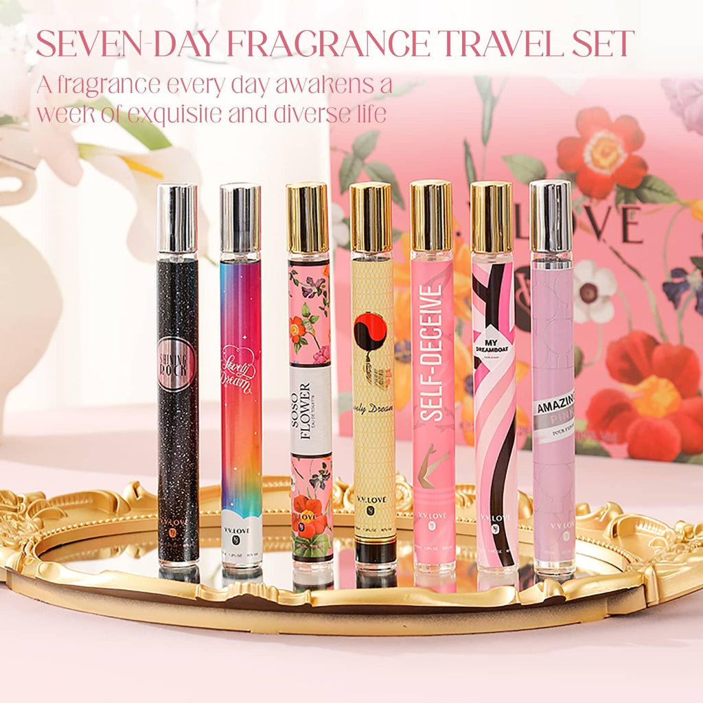 YHAYHO Eau de Parfum Set for Women - 7x 1.2 Fl Oz Mini Fragrances (Travel Collection) | Floral, Sweet, Fruity, Milky, Woody & Musk
