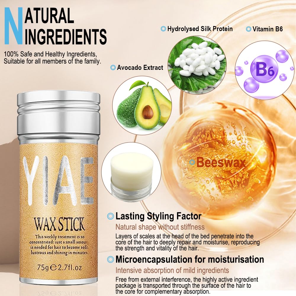 YIAE Wax Stick Hair Slick Kit — Edge Control & Non-Greasy Pomade (75 g + 30 ml)