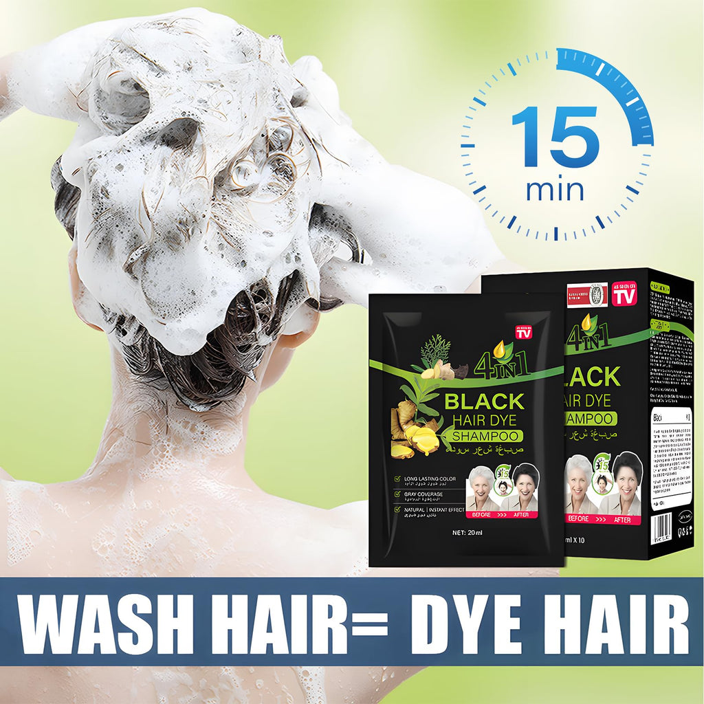 Yiciani Upgraded 10 PCS Black Hair Dye Shampoo – 4-in-1 Natural Plant Formula for Men & Women