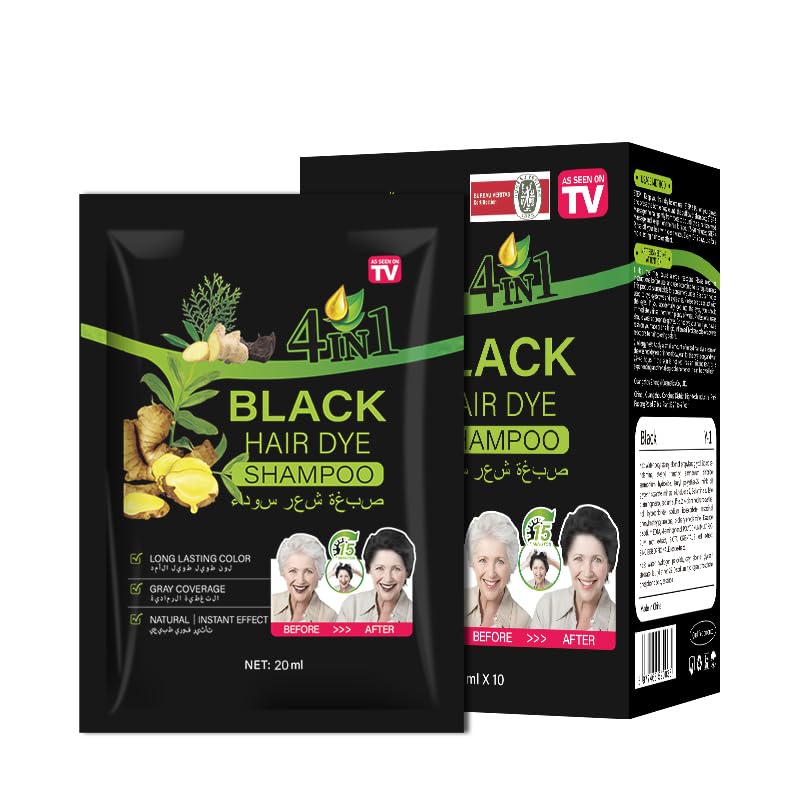 Yiciani Upgraded 10 PCS Black Hair Dye Shampoo – 4-in-1 Natural Plant Formula for Men & Women