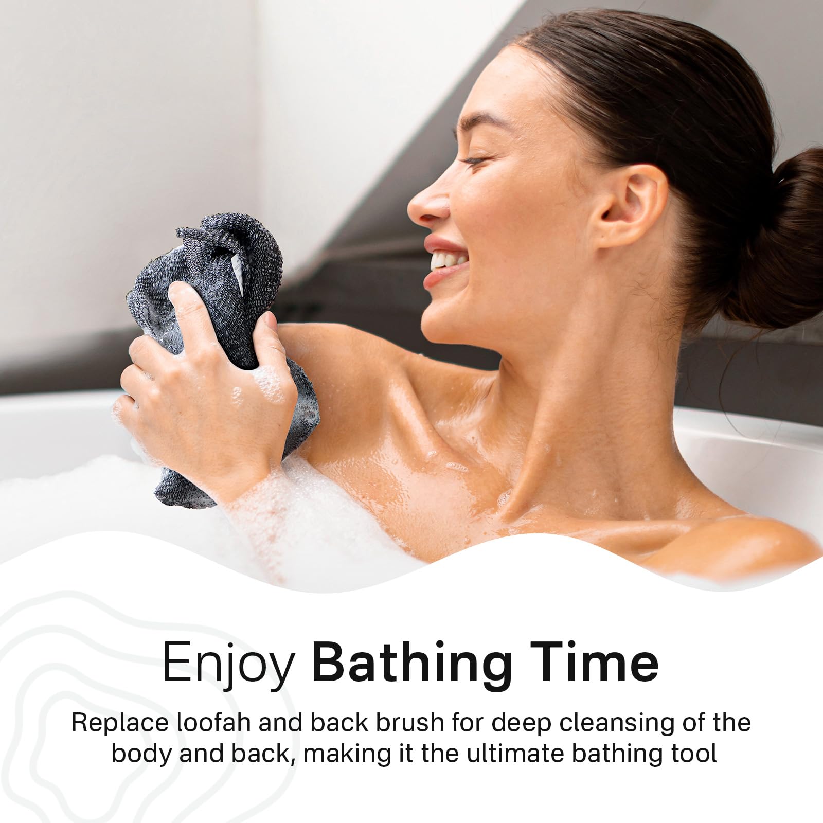 Yiclick Exfoliating Body Scrubber – 2 Pack Back Scrubbers, 40 Inch Reach, Japanese Wash Cloth, Black