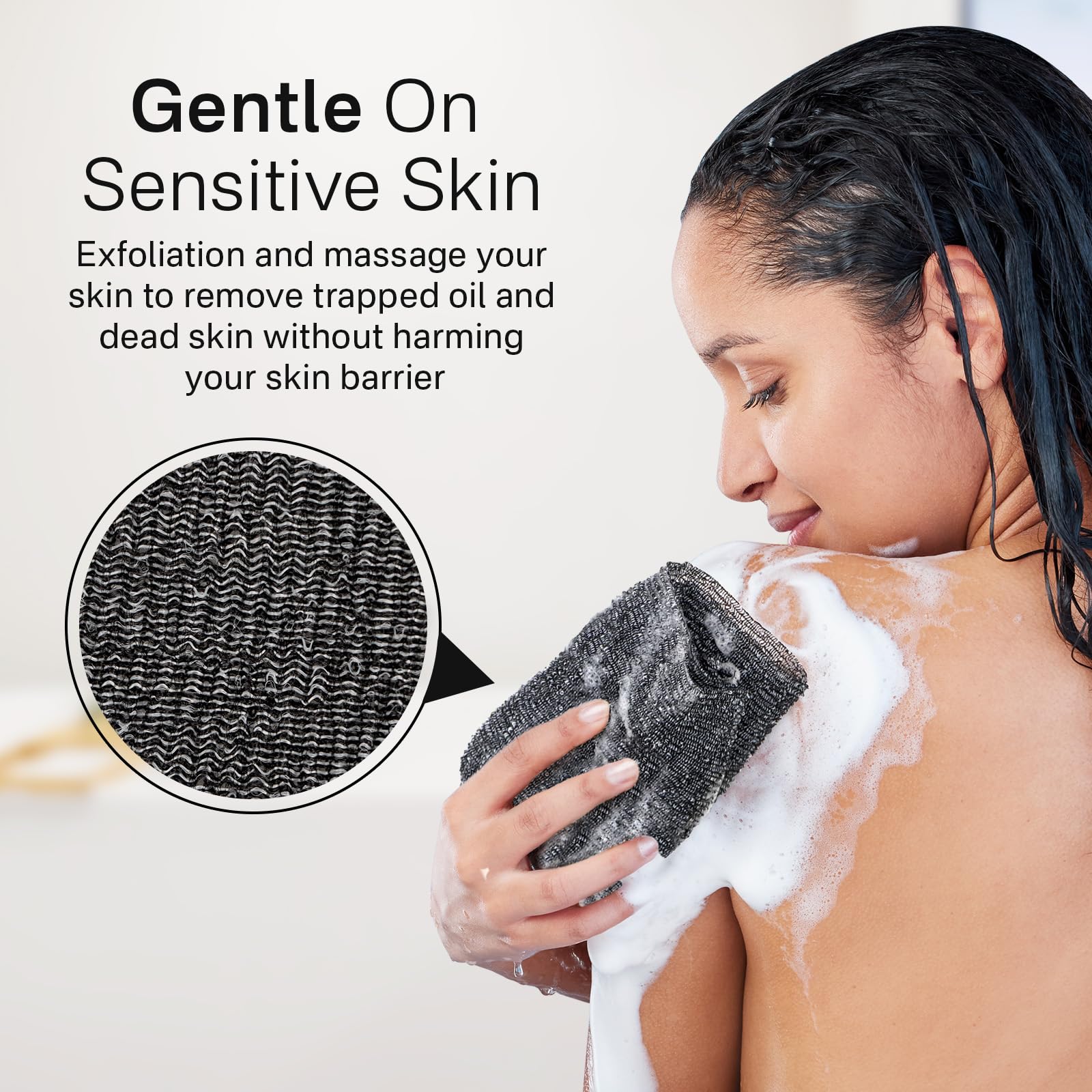 Yiclick Exfoliating Body Scrubber – 2 Pack Back Scrubbers, 40 Inch Reach, Japanese Wash Cloth, Black