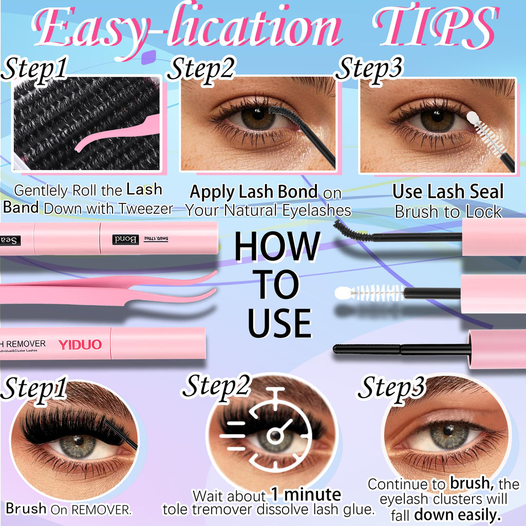 YIDUO Volume Lashes Cluster Kit 60D+80D+100D – 696Pcs DIY Lash Extensions