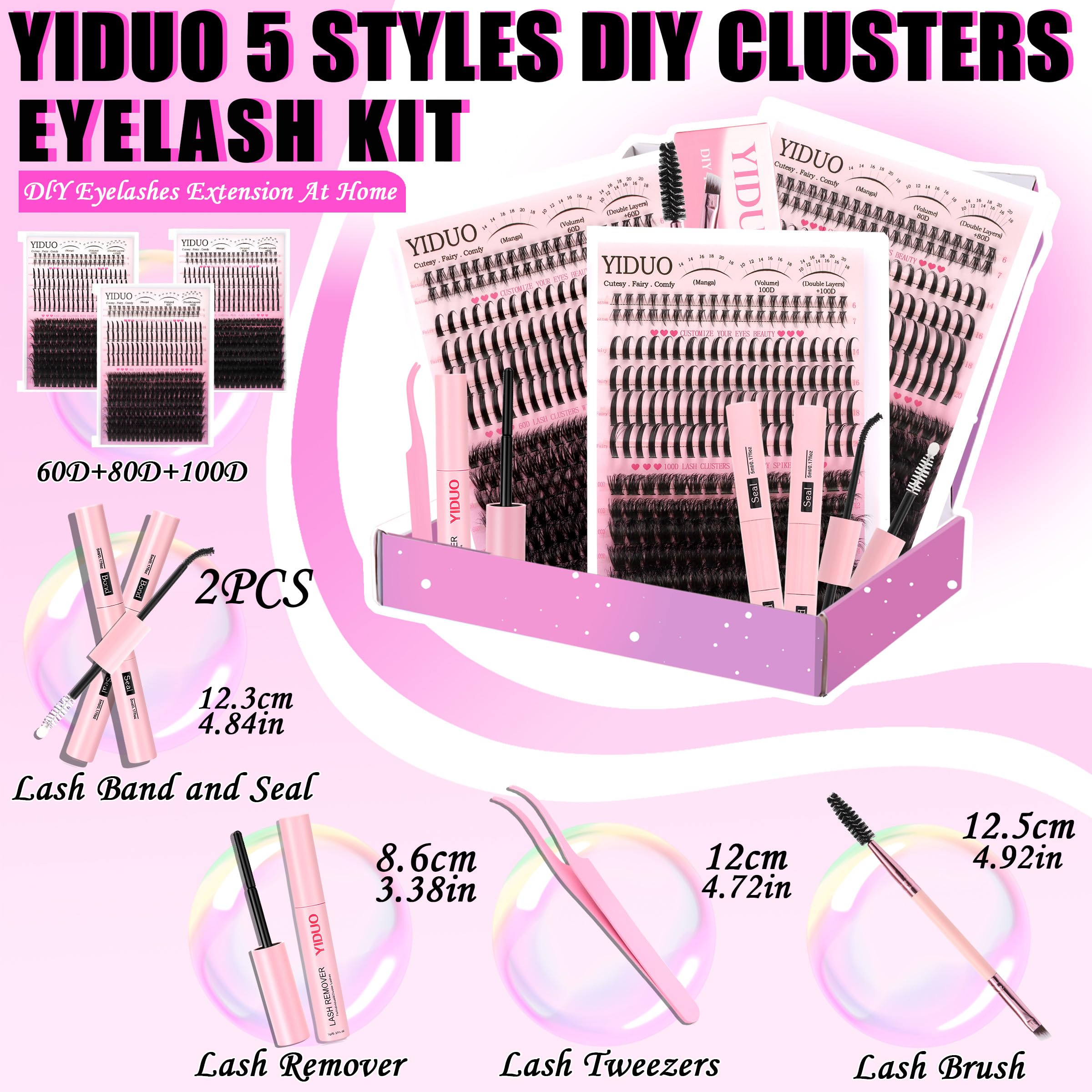 YIDUO Lash Clusters Kit with Spikes Bottom – 808 Pcs DIY Eyelash Extensions (60D/80D/100D)