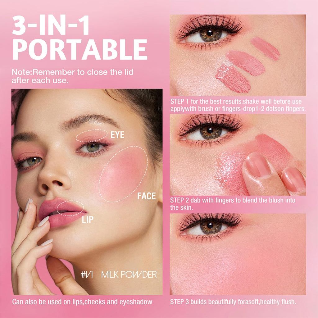 YiGuMy Blush Liquid Makeup Cream Stick – Soft Peach, Weightless Watercolor Finish, Easy Application (V1 Milk Powder)