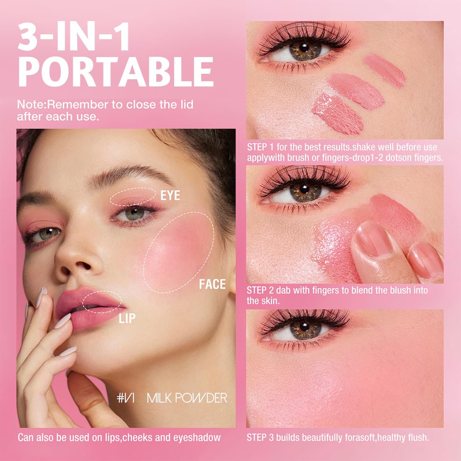 YiGuMy Blush Liquid Makeup Cream Stick – Soft Peach, Weightless Watercolor Finish, Easy Application (V1 Milk Powder)