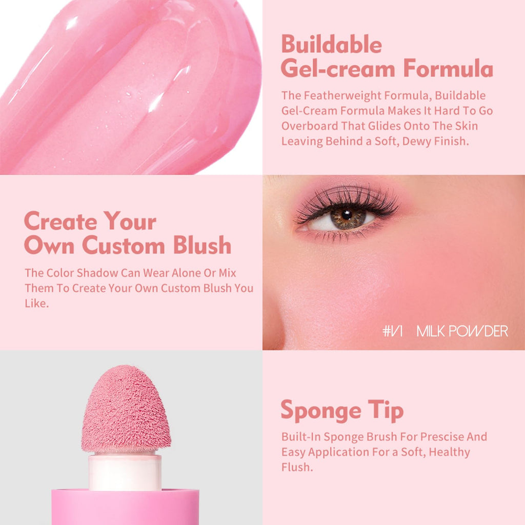YiGuMy Blush Liquid Makeup Cream Stick – Soft Peach, Weightless Watercolor Finish, Easy Application (V1 Milk Powder)