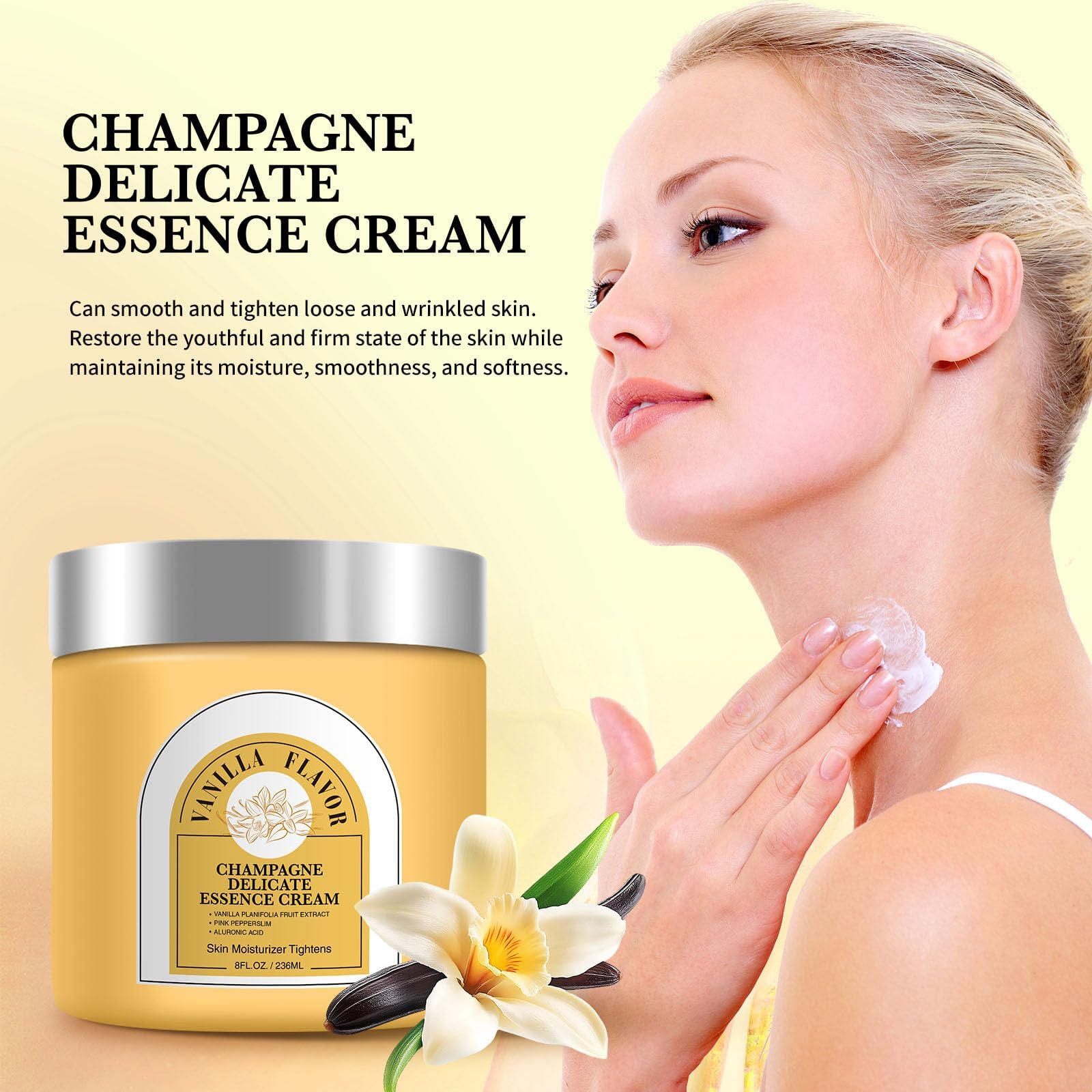 YILEST Champagne Lift Body Cream – Hydrating & Firming for Face & Body | 8 oz Vanilla