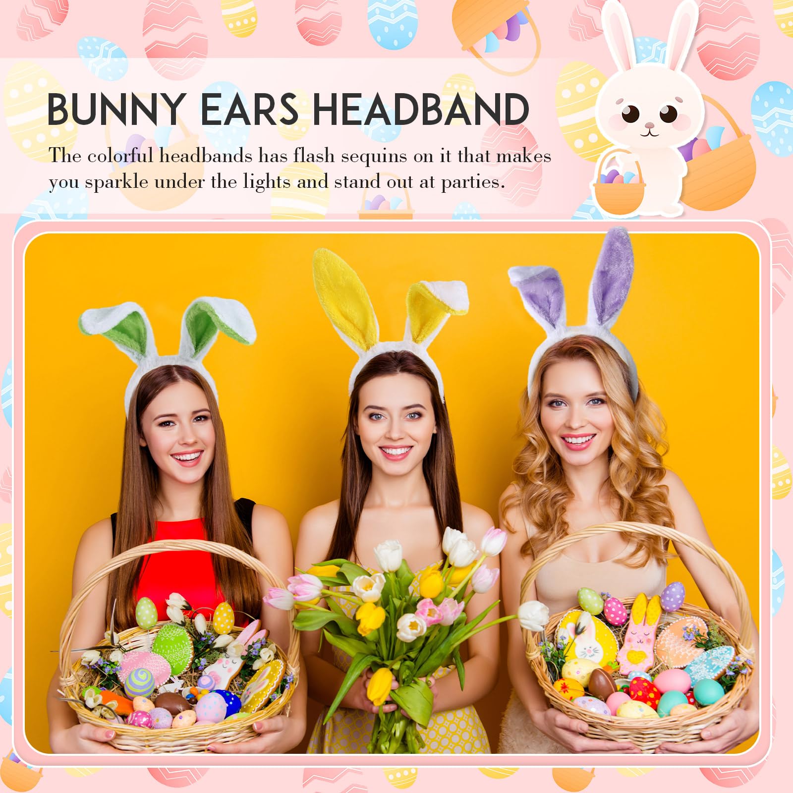 Yinder 48 Pcs Bunny Ears Headbands – Easter Rabbit Hair Hoop for Party Favors & Cosplay (Classic)