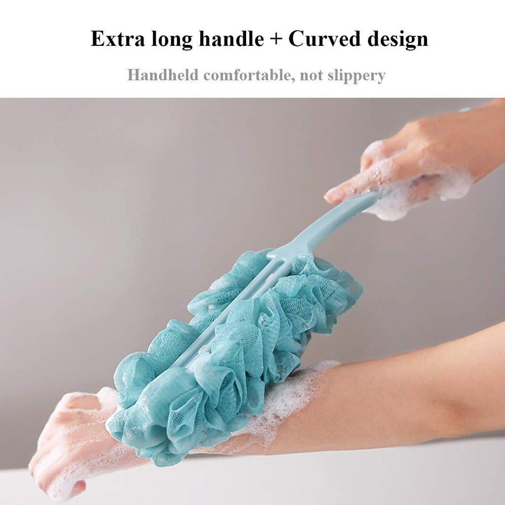 Yisella Bath Brush Long Handle Back Washer with Gray Luffa Sponge – 17-Inch Reach