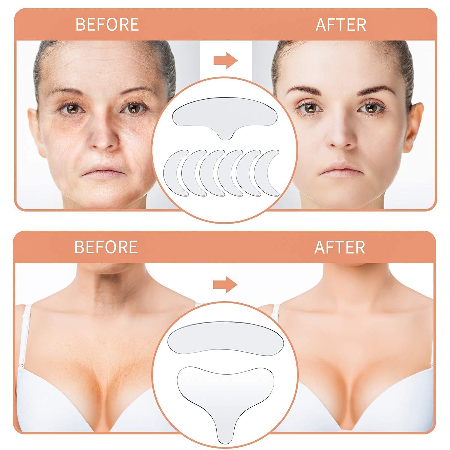 YISHIQI Neck, Chest & Face Wrinkle Patches — Reusable Silicone Pads (11 pcs)