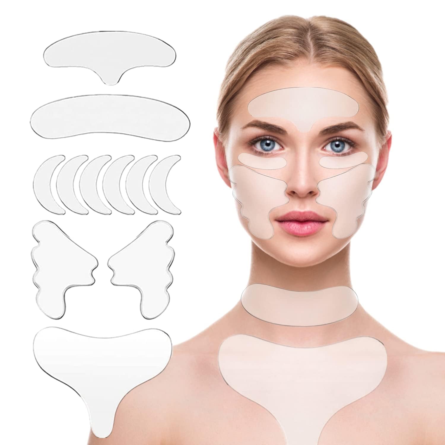 YISHIQI Neck, Chest & Face Wrinkle Patches — Reusable Silicone Pads (11 pcs)
