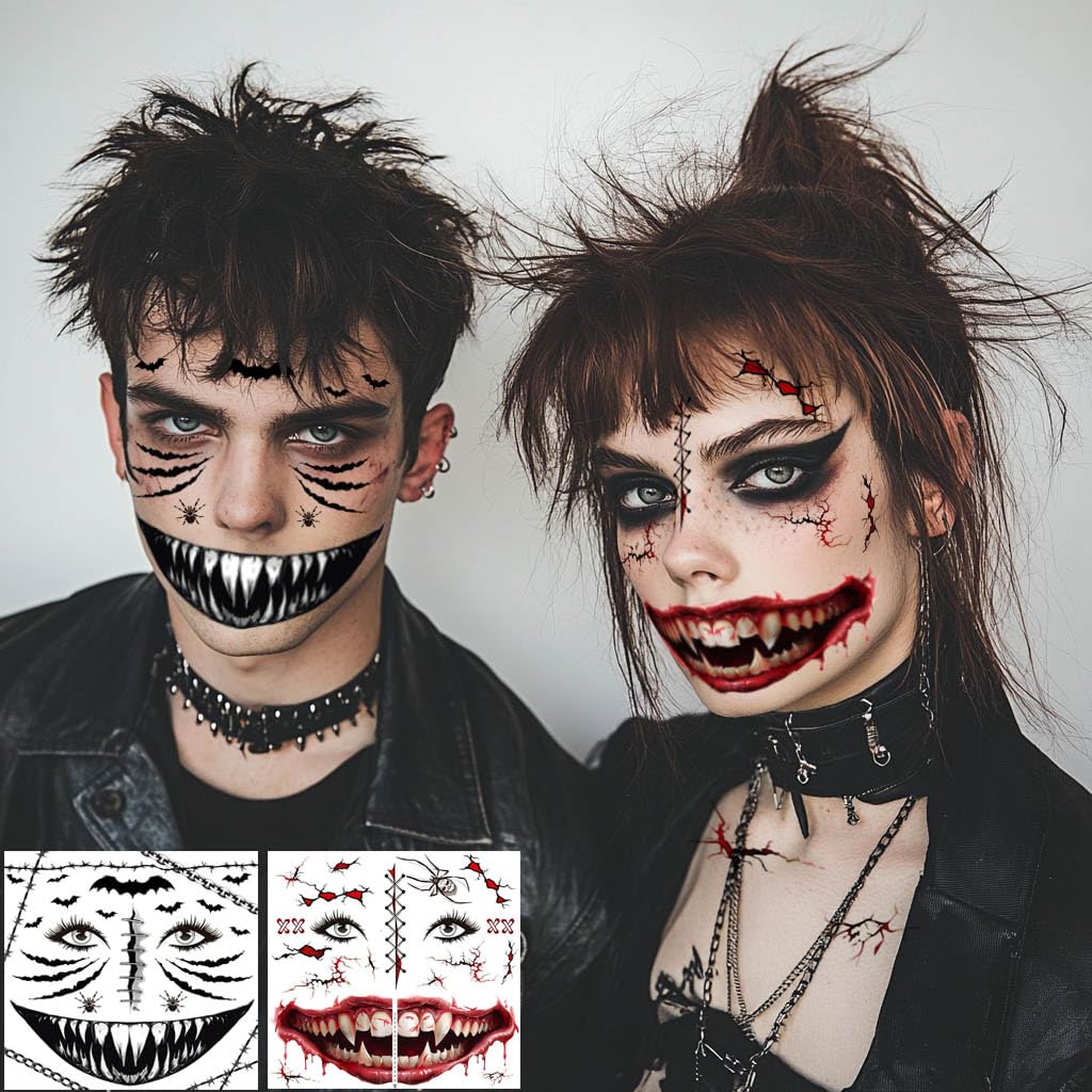 Yitla 10Pcs Halloween Tattoos – Ghost Face & Skeleton Temporary Stickers for Men & Women