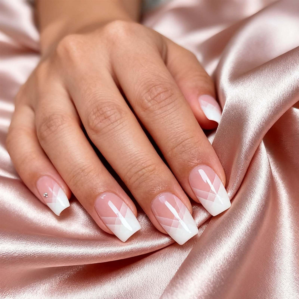 YIZHUO Valentine's Day Gel Nail Strips – Gradient Pink French Tip, 20 Pcs, DIY at Home