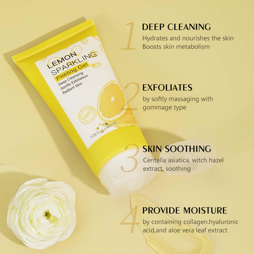 YJLYQF Lemon Exfoliating Gel | Gentle Face & Body Scrub for All Skin Types – 3.38 oz