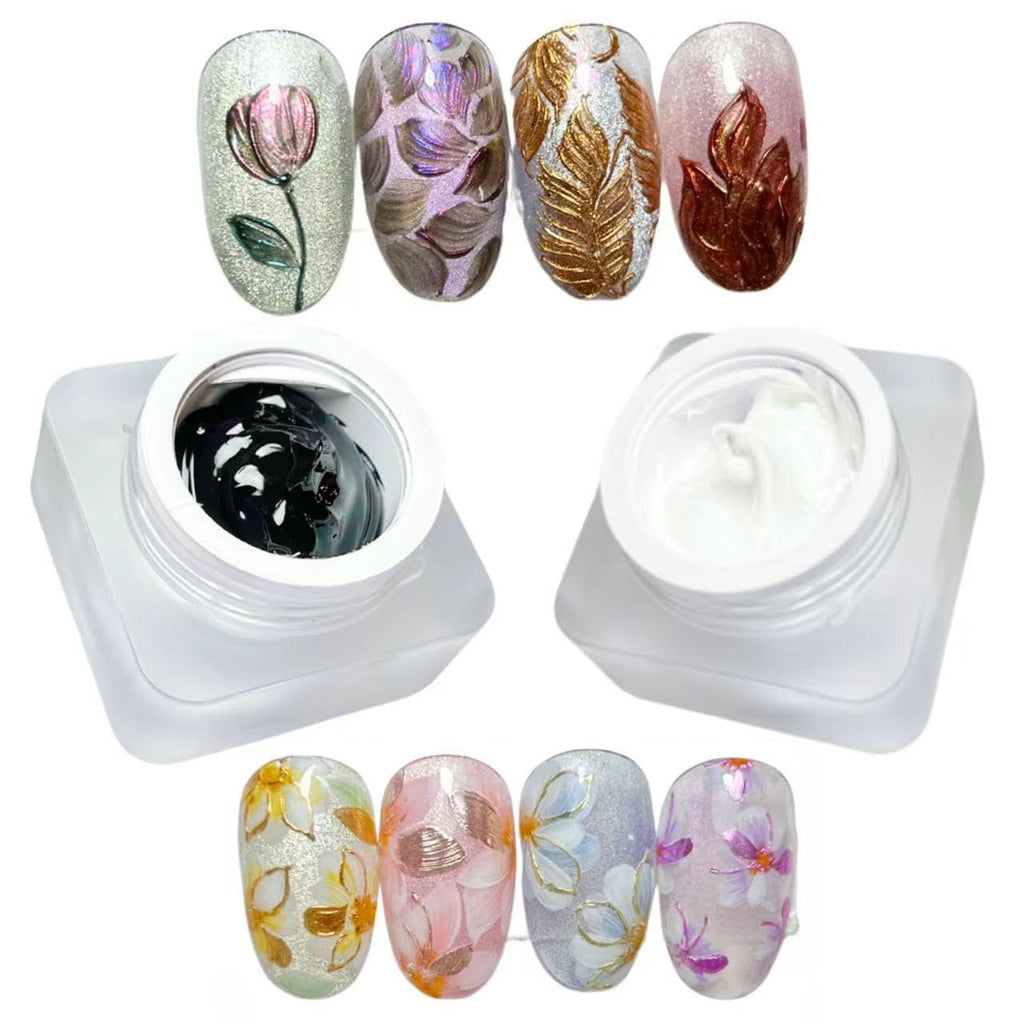 YJMyujimi Nail Gel Sculpture Gel 5g – Black & White Chrome, Clear Stroke, Non-Wipe