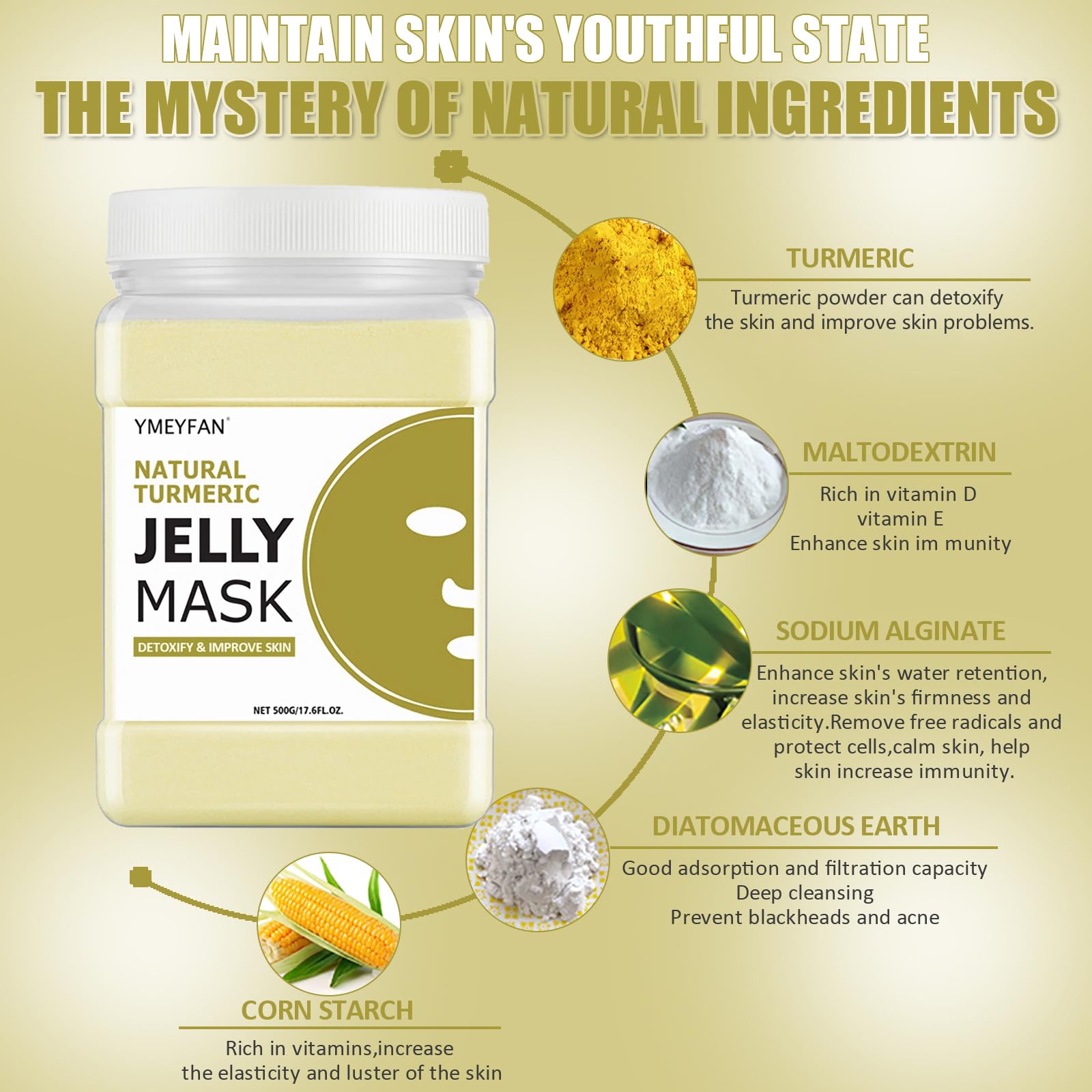 YMEYFAN Turmeric Jelly Mask Powder — Deep Cleansing & Oil Control (500g/17.6oz)