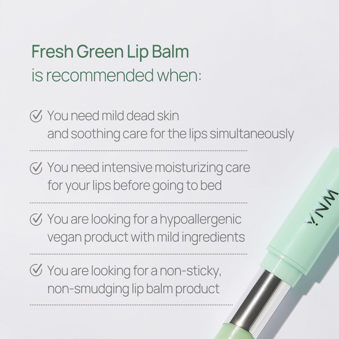 YNM Fresh Green Lip Balm – Vegan, Fragrance-Free with Centella & Ceramide NP