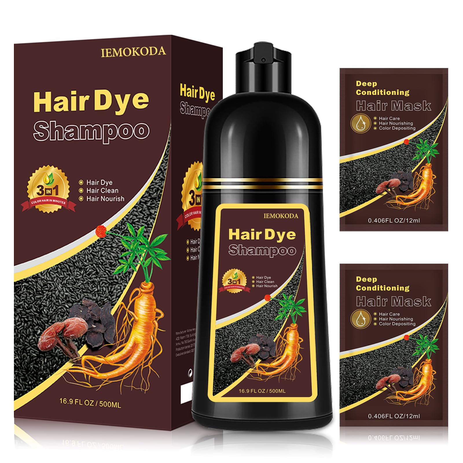 Yocisku Coffee Hair Dye Shampoo 3 in 1 — Gray Coverage, Easy At-Home Color, 16.9 Fl Oz