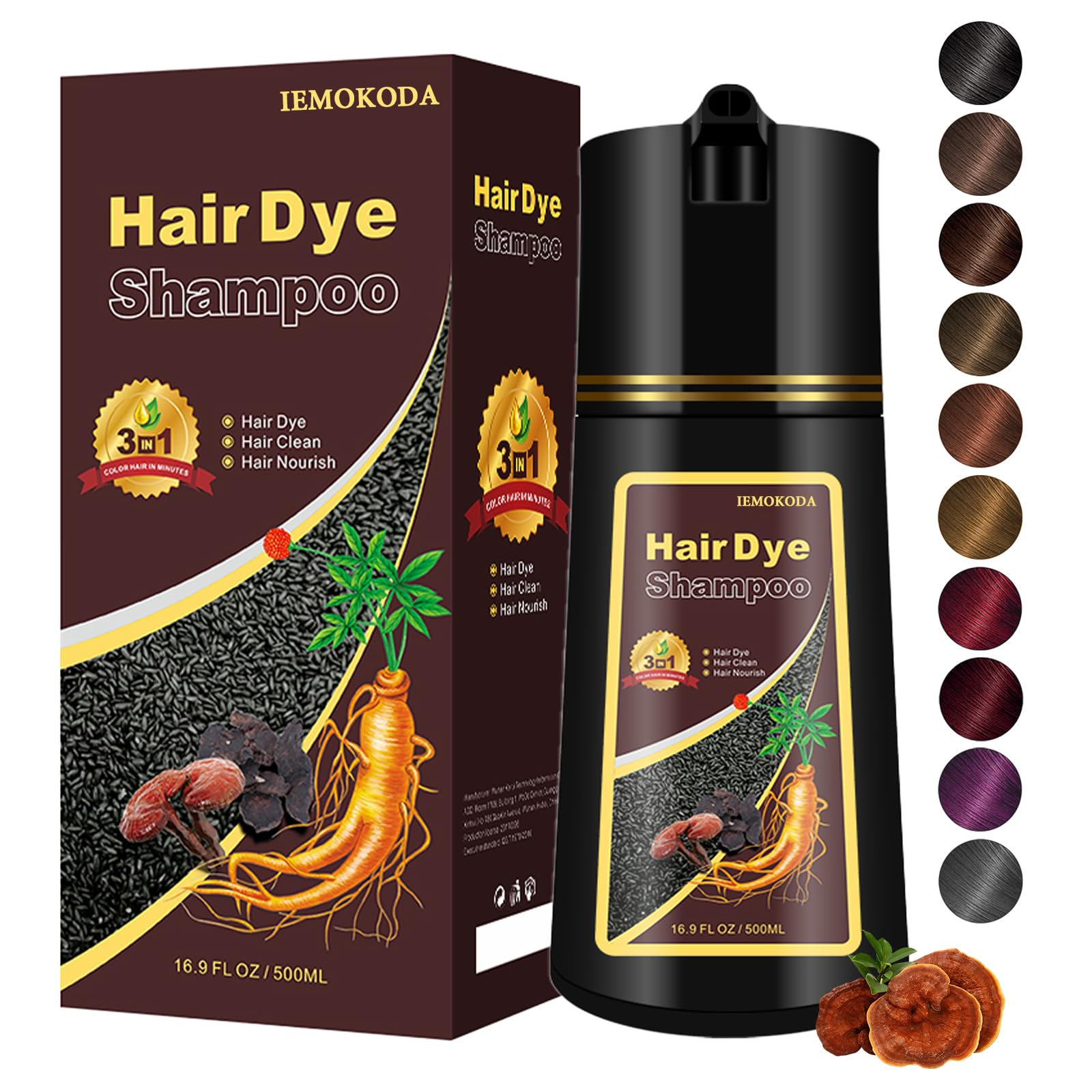 Yocisku Hair Dye Shampoo — Gray Coverage, 3-in-1 Color, Cleanse & Condition (Dark Coffee)