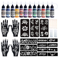 YOEALABY Temporary Tattoo Kit – 12 Ink Bottles, 11 Colors, 18 Stencils for Adults & Kids | Safe & Easy DIY Tattoos