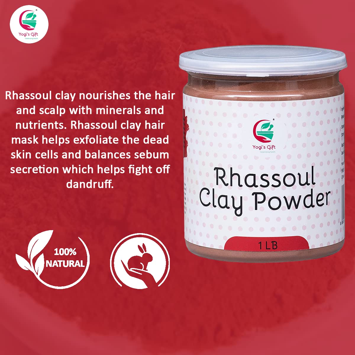 Rhassoul Clay for Hair & Face 1 LB | 100% Pure Rhassoul Clay Hair Mask | May Stain When Wet