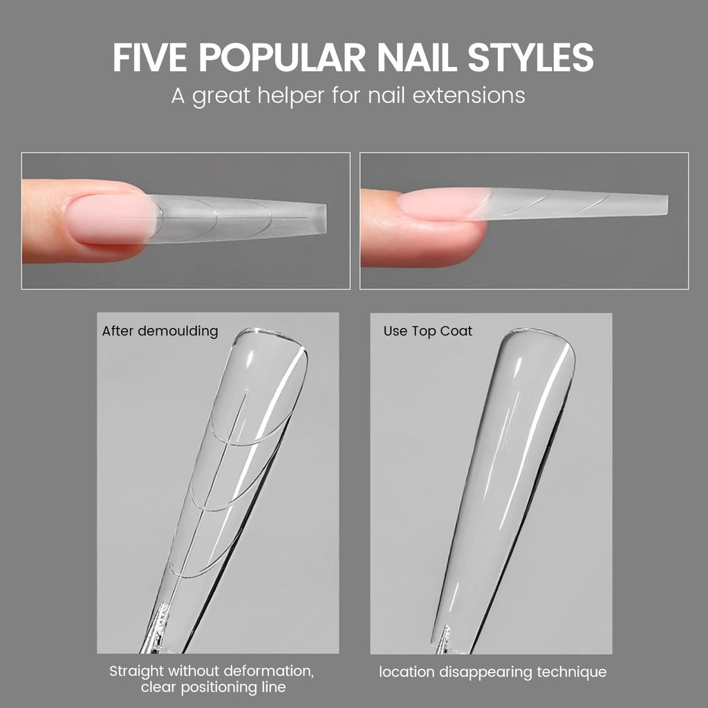 YOKE FELLOW Original Sandwich Nails Dual Forms – 240Pcs, 15 Sizes Long Coffin Nail Mold