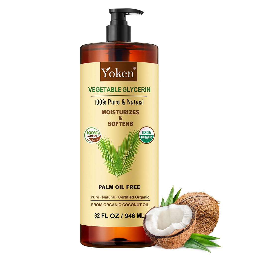 Yoken Glycerin Vegetable Glycerin 32 oz – USDA Organic, Coconut-Derived, Palm-Oil Free Carrier Oil