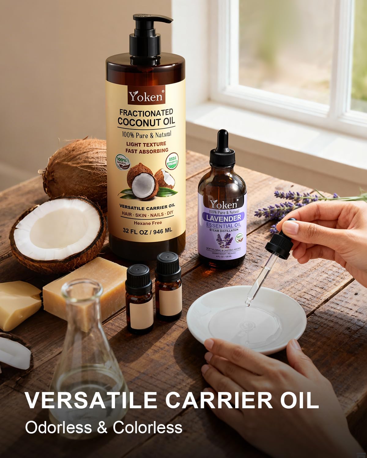 Yoken Organic Fractionated Coconut Oil – 32 oz USDA Organic Carrier Oil for Hair & Skin