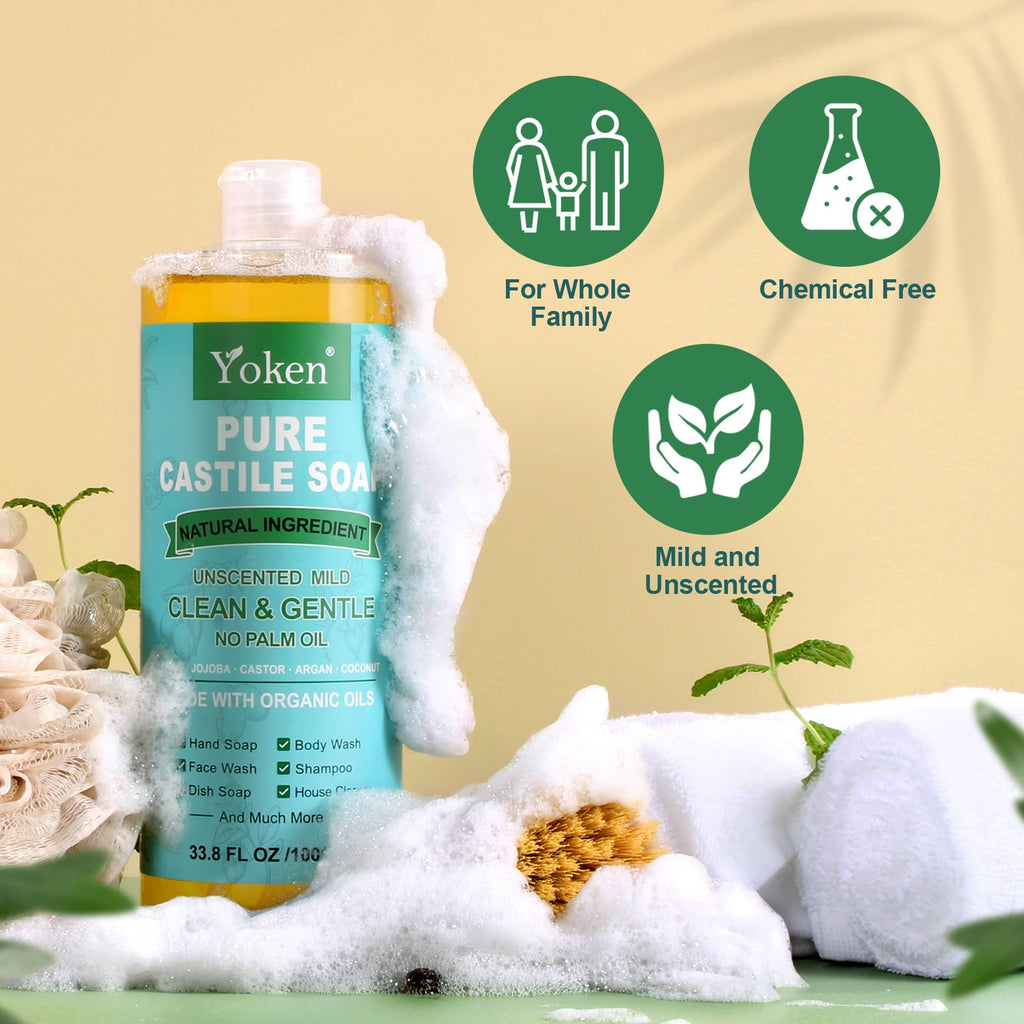 Yoken Pure Castile Soap Liquid Unscented 67oz – Organic Oils, Vegan, No Palm Oil