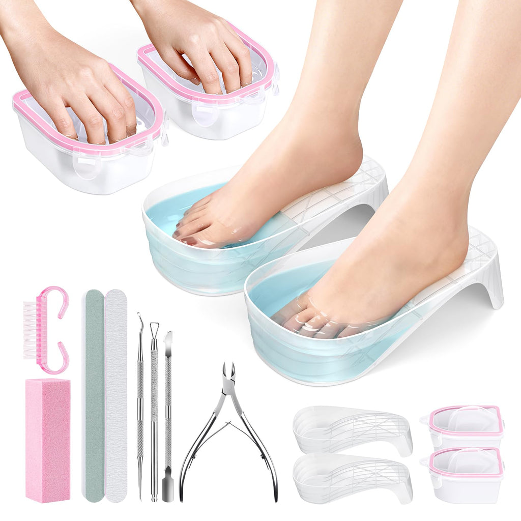 Yokilly Hand & Foot Nail Soaking Bowl Set – 12-Piece Large, Acetone-Proof PT Material (Pink/Clear)