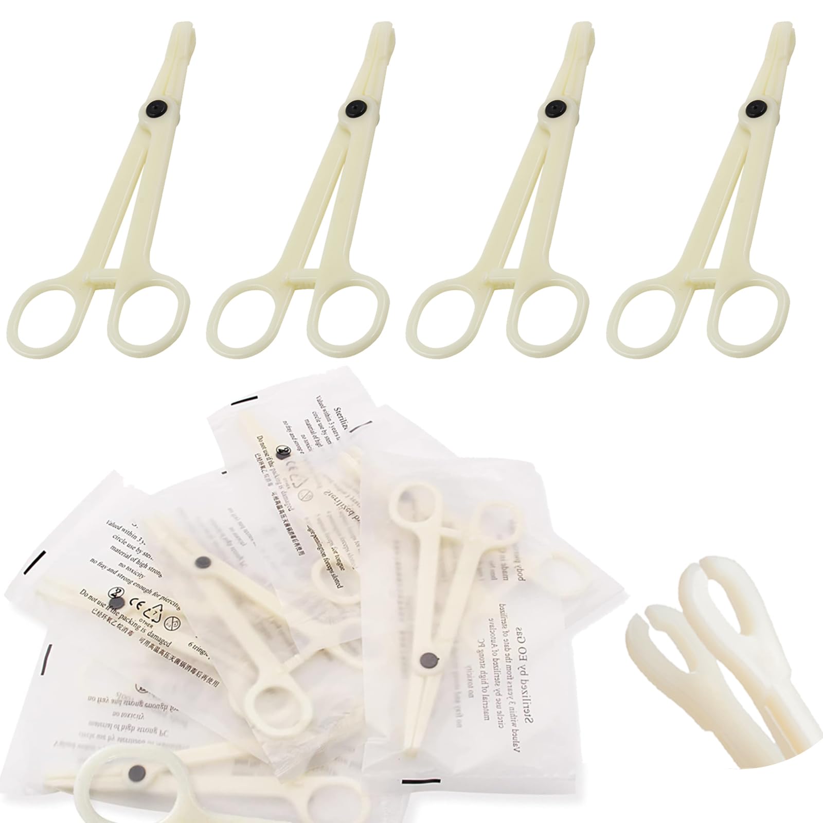 YONGDA 25Pcs Disposable Piercing Clamps – Self-Locking, Round Slot, PVC, Home & Studio Use