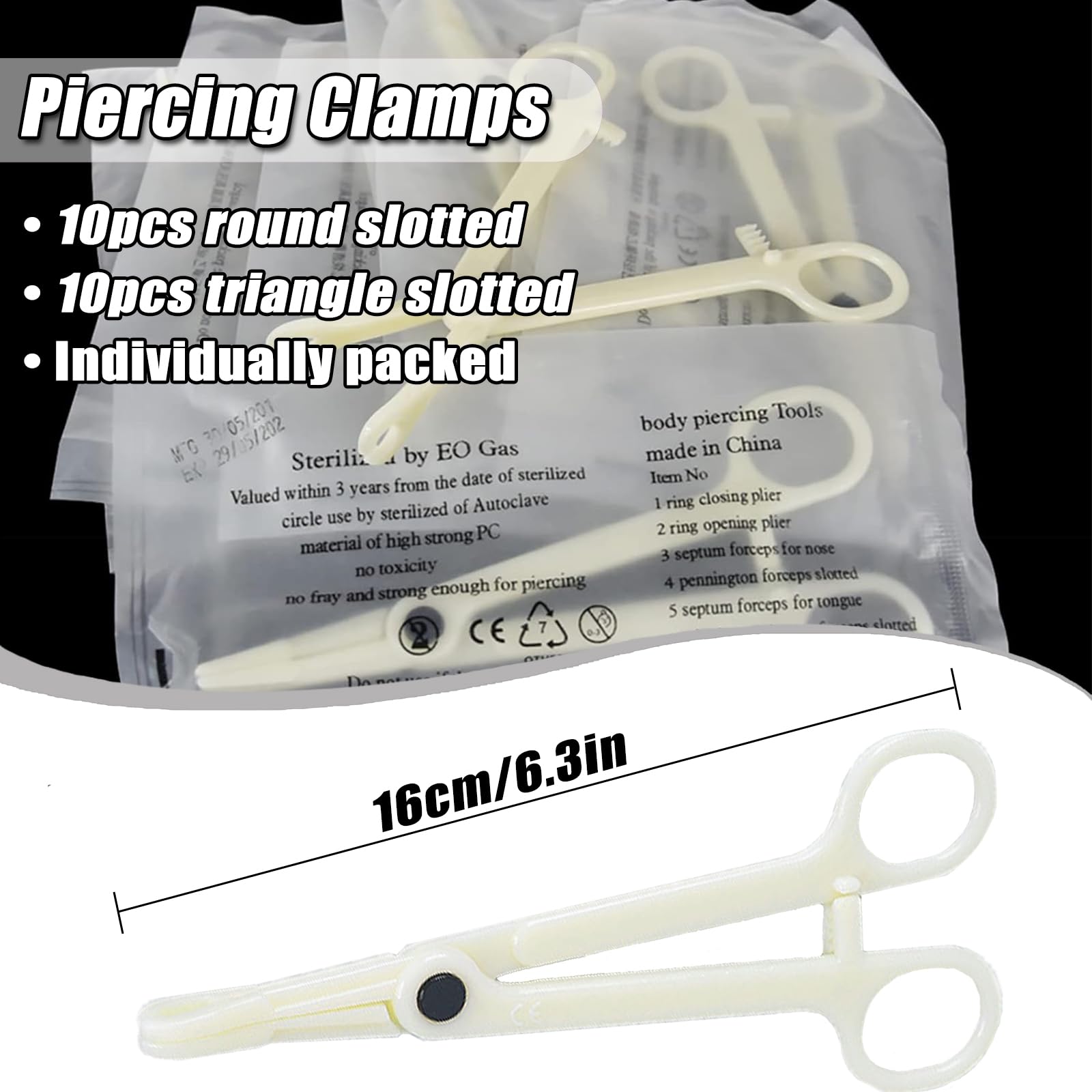 YONGDA Piercing Clamps Set 20pcs – Disposable PVC, Self-Locking, Round & Triangle Slotted