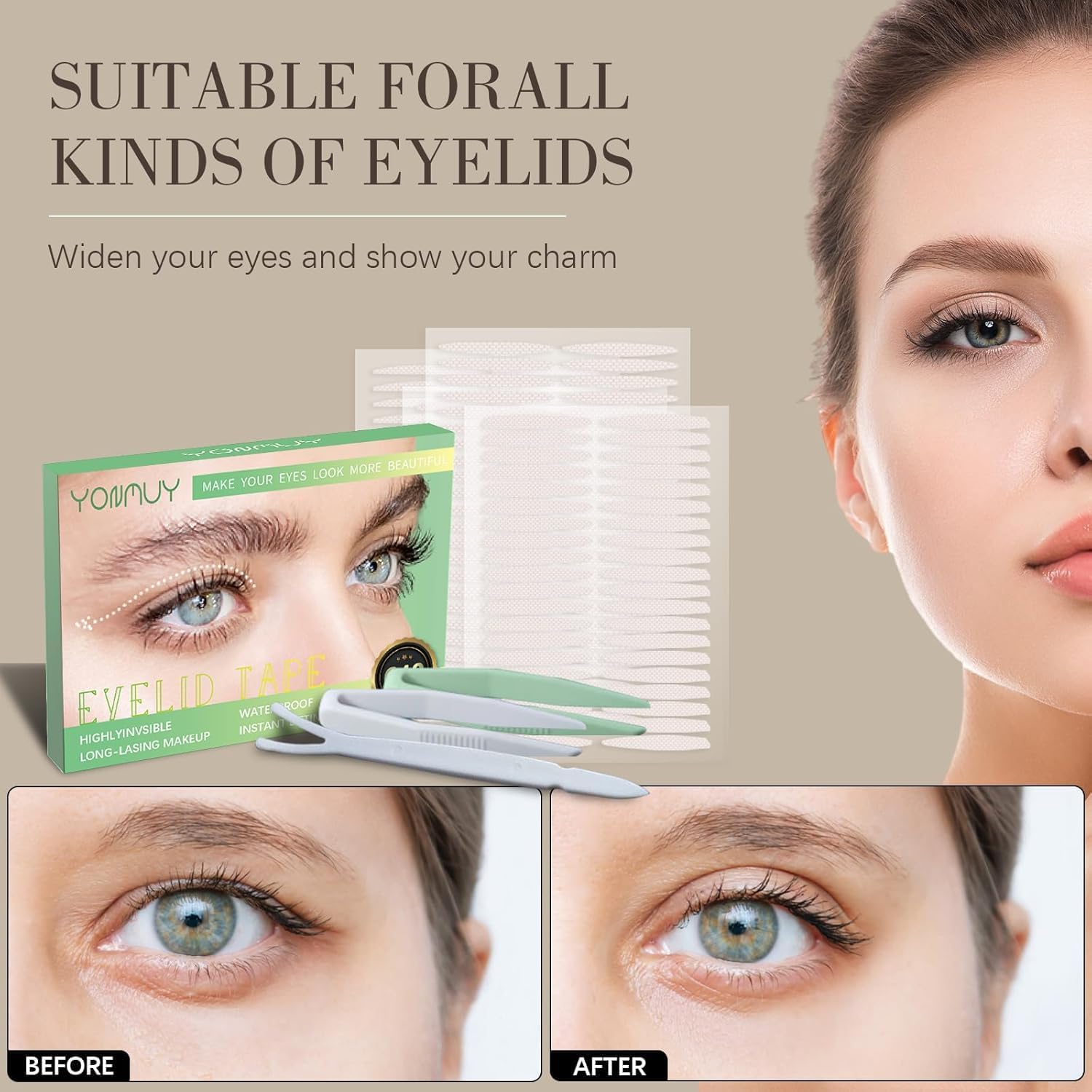 YONMUY Invisible Double Eyelid Tape – Waterproof, Comfortable Daily Strips